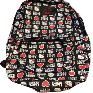 HELLO KITTY “I LOVE NERDS” Backpack Black Red White Zippers